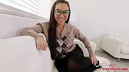 teen stepsis kimmy kim fucked deeply by jay rock in riding, deepthroat blowjob, big cock cowgirl on sofa