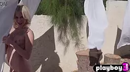 Tiny Blonde Teen 18+ Strips Naked in Garden for Sexy Posing