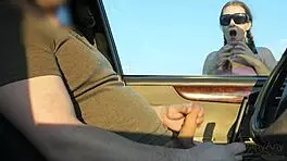 Stranger caught me jerking in public park car, gave sloppy deepthroat blowjob