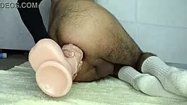 shoving huge 8 cm cock toy and tentie in my tight ass