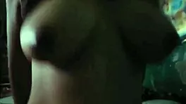 Big natural TITS RIDING cowgirl with MOANING while watching TV to avoid neighbors hearing single MOM FUCKING!