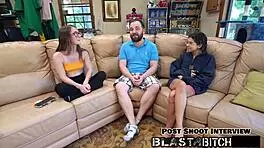 Mira Monroe fucked missionary backstage before sucking cock close-up