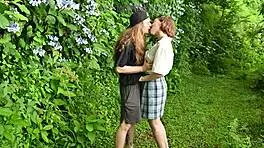 Village girl gets taken in lush hydrangea gardens by her lover