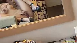 stunning asian babe gets interracial blowjob and creampie finish