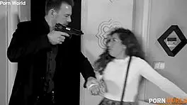 Deepthroat Sucking Her Smuggler in Heels and Shorts