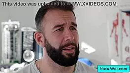 Blondie masseuse prepares client for intimate, wet session