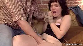 Step Dad Suggestively Whips and Toys Petite Teen with Dildo