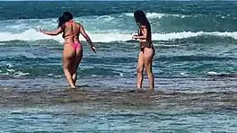Two Hotties Enjoying The Beach At Enseada Dos Corais