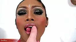 Hey, adorable tattooed ladyboy, stroke that huge shecock up close!