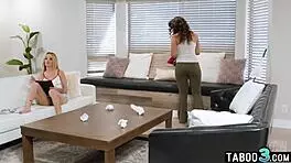 naughty lesbian teen ashlyn angel messing around with latina milf cleaner