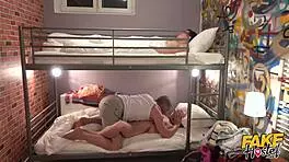 Hey, this ovulating wife takes a creampie while her husband rests in the bunk.