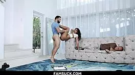 stepdaughter teases innocent stepdad with pussy flash - famsuck