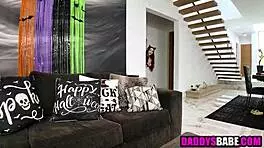 Step dad fucks daughter hard on Halloween!