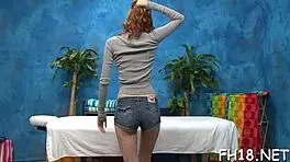 teen 18+ gets tight pussy oiled after massage