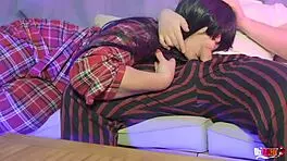 Stepdad and Stepdaughter Share Blowjob on Sofa