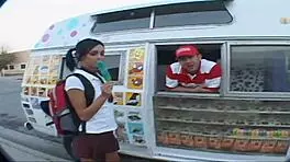 Dialogic while showing upskirt to ice cream man, see anything you like?