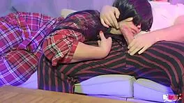 Stepdad and Stepdaughter Share Blowjob on Sofa