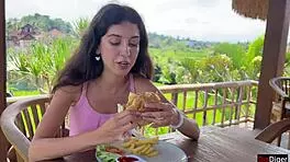 hey cutie, eating burger with cum on face in public?