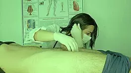 I, the nurse, attend to the patient with priapism, licking balls roughly.