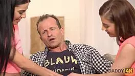 Old Stepfather Fucks Two Young Teens