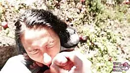 just chilling in the garden, girlfriend gives blowjob with huge facial