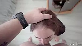 wake up to rough morning facefuck training, sucking and swallowing cum from neighbor's cock