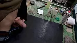 Masturbating Big Cock on Workbench at Work