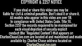 Charlee Chase, the seductive cougar, assists her husband in pleasuring a young college girl with intense riding and creampie.