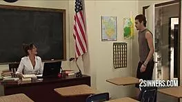 Milf professor calls her student for a hot booty session. Will he fail?