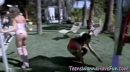 real teen 18+s party in lingerie and stockings with big cocks