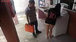 Man, this Brazilian housewife pays the technician with her curvy butt while hubby's out