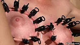 Master straps petite slave in wooden box for hardcore fucking.