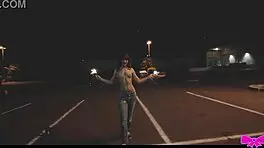 Just chilling topless outdoors with Honey Gold and Dakota Marr flashing sparklers.