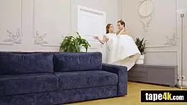 Young russian bride takes part in orgy while groom watches.