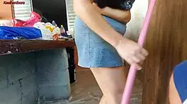 Wife left, short maid grabbed my dick and inserted it inside her at home.