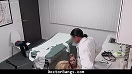 Doctor and nurse team up to treat patient's sensitive spot with big cock action.
