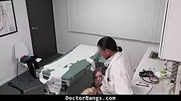 Doctor and nurse team up to treat patient's sensitive spot with big cock action.