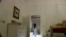 Hot petite cheerleader, is this fashion shoot or porn casting? She reveals tight shaved pussy.