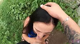 Horny Student Sneaks Blowjob Session Behind Neighbor’s Garage