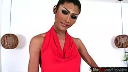 Beautiful ladyboy flaunts round boobs and massive cock