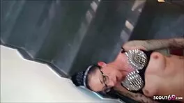 Skinny German Milf Banged by Friend on Stairs