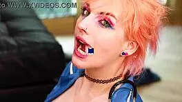 British Goth Girl Shares Oily Handjob With Older Boyfriend On Couch