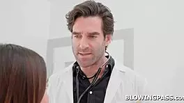 Teen patient performs deepthroat blowjob on her doctor during examination