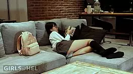 Innocent babe wets pussy with dildo for daddy 😏