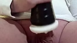Tall guy fucks fleshlight with close-up cumshot.