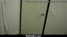 Step sister catches stepbrother jerking off and offers a helping hand.