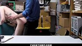 Suspect teen steals in backroom, officer catches and fucks her hard