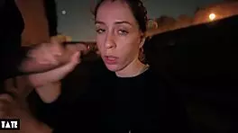 Slutty teen 18+ie takes a daring public facial! Wow!