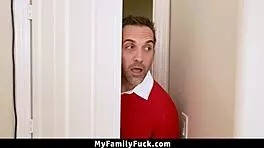 hot stepsisters invite stepdaddy for threesome blowjob and doggystyle