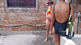 the whores enjoy their day off taking a sensual bath in their country house and touching their tits and vagina